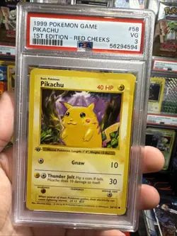1999 Pokemon Game Pikachu 1st Edition 58/102 RED Cheeks PSA VG 3 - Image 1