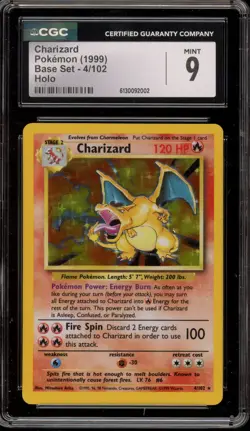 Pokemon Charizard Base Set Unlimited Holo Rare #4 CGC 9 Mint - Image 1