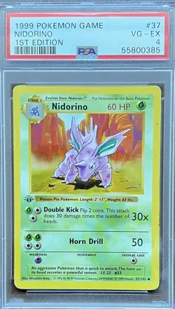 1999 Pokemon Game Base Set 1st Edition #37 NIDORINO PSA 4 Shadowless - Image 1