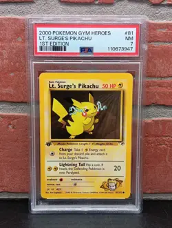 2000 Pokemon 1st Edition Gym Heroes Lt. Surge’s Pikachu PSA 7 Fresh Grade - Image 1