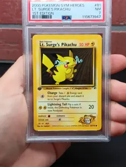 2000 Pokemon 1st Edition Gym Heroes Lt. Surge’s Pikachu PSA 7 Fresh Grade - Image 3