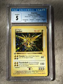 Pokemon 1999 Zapdos Base Set Shadowless 1st Edition 16/102 CGC 5 Excellent - Image 1