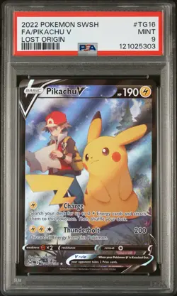 Pokemon TCG Pikachu v TG16/TG30 Lost Origin 2022 PSA 9 - Image 1