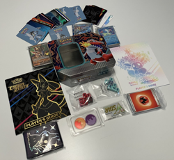 Pokemon Tin OPEN filled with card lot & Misc Pokemon things - Image 1