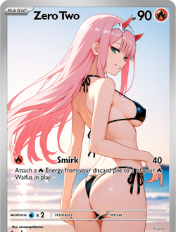 LoveangelGames-Waifu Universe Season 2- Custom Card-Zero Two-Smirk - Image 1
