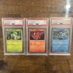 Pokemon 151 Poster Collection Set PSA 9 Bulbasuar Charmander Squirtle Cosmo Holo - Image 1