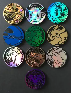 10 X Pokemon Coins Coin Tokens Shiny Pikachu Eevee Ho-oh Kyogre Shaymin Entei - Image 1