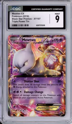 CGC 9 Mewtwo EX Pokemon Triple Power Tin Black Star Promo Holo XY107 - Image 1