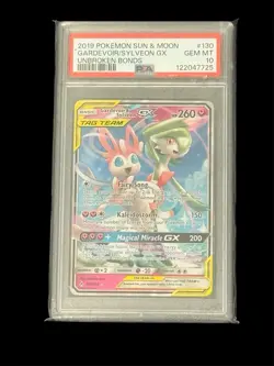 2019 POKEMON SM UNBROKEN BONDS #130/214 GARDEVOIR SYLVEON GX TAG TEAM PSA 10 - Image 1