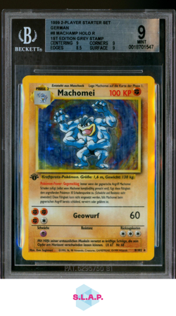 MACHAMP HOLO R(1ST ED GREY STAMP) 1999 POKEMON 2-PLAYER STRTER SET GER 8 BGS 9 - Image 1