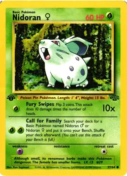 Pokemon TCG Nidoran Jungle 57/64 Regular 1st Edition Common MP - Image 1