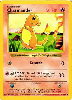 Pokemon TCG Charmander 46/102 Common Shadowless HP - Image 1