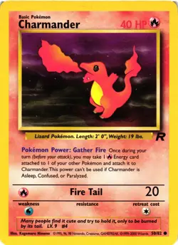 Pokemon TCG Charmander 50/82 Team Rocket Unlimited Common LP - Image 1