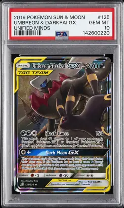 2019 POKEMON SUN & MOON UNIFIED MINDS #125 UMBREON & DARKRAI GX PSA 10 - Image 1
