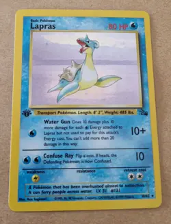 Pokemon Lapras 1st Edition Fossil Set Holo Card 10/62 - Near Mint - Image 1