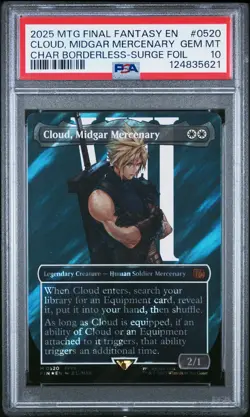 2025 MTG FINAL FANTASY BORDERLESS-SURGE FOIL CLOUD MIDGAR MERCENARY PSA 10 - Image 1