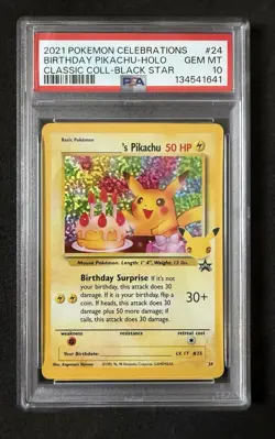 Birthday Pikachu 24 Pokemon Celebrations 25th Anniversary Gem Mint PSA 10 - Image 1