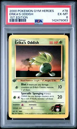 2000 Pokemon Erika's Oddish 078/132 Gym Heroes 1st Edition PSA 6 - Image 1