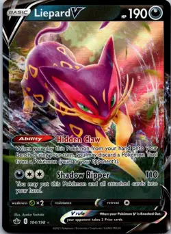 Liepard V 104/198 Holo Rare V Chilling Reign Pokemon NM - Image 1