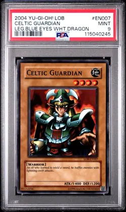 2004 Yu-Gi-Oh! Celtic Guardian Legend of Blue Eyes LOB-EN Unlim Super Rare PSA 9 - Image 1