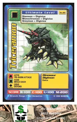 1999 Bandai Digimon Digi Battle #St-29 Triceramon card - Image 1