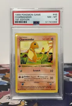 PSA 8 Pokemon Card Charmander 46/102 Base Set 1st Edition Shadowless WotC - Image 1