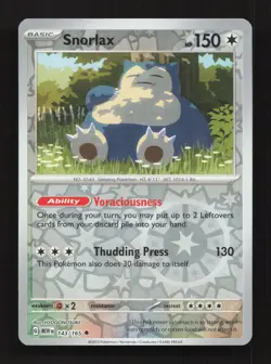 Snorlax 143/165 Uncommon 151 Pokemon Reverse Holo Near Mint - Image 1