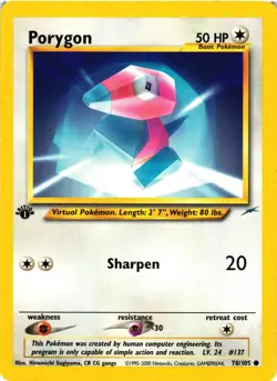 Pokemon TCG Porygon 1st Edition Neo Destiny 78/105 Common LP - Image 1