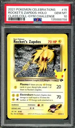Pokemon TCG Celebrations Classic Collection #15 Rocket's Zapdos Holo PSA 10 - Image 1