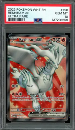 Pokemon TCG White Flare #158 Reshiram ex Ultra Rare Full Art PSA 10 GEM MT - Image 1