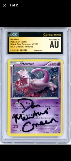CGC Authentic Signed Dan Green Pokemon Trading Card Game Mewtwo XY101 XY Holo - Image 1