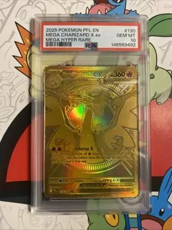 Mega Charizard X ex Gold Hyper Rare 130/094 PSA 10 Pokemon Phantasmal Flames - Image 1