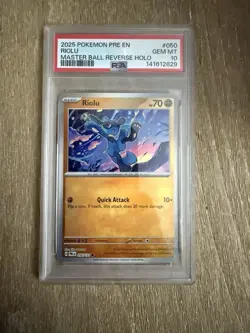 2025 POKEMON PRE EN-PRISMATIC EVOLUTIONS MASTER BALL REVERSE HOLO RIOLU PSA 10 - Image 1