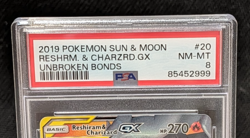 2019 Pokemon Unbroken Bonds Reshiram & Charizard GX 20/214 PSA 8 NM MT - Image 2