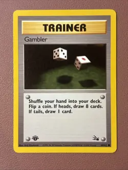 Pokemon TCG Fossil Trainer Gambler Common Card 1st Edition 60/62 LP Condition - Image 1
