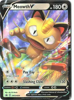SWSH004 Meowth V Holo Promo Card - 2019 Pokemon TCG Collectible Card Game - Image 1