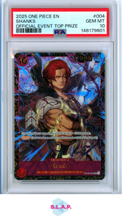 SHANKS OFFICIAL EVENT TOP PRIZE ONE PIECE PROMOS 2025 004 PSA 10 - Image 1