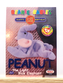 TY Beanie Babies BBOC Card - Series 2 Birthday (BLUE) PEANUT Light Blue Elephant - Image 1
