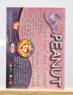 TY Beanie Babies BBOC Card - Series 2 Birthday (BLUE) PEANUT Light Blue Elephant - Image 2