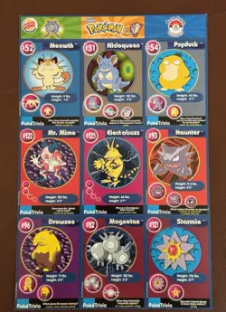 POKEMON Trivia 1999 Burger King Master Trainer Collector Set COMPLETE UNCUT 1-20 - Image 3