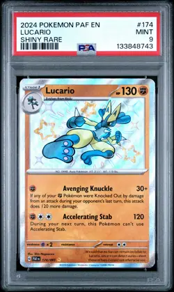 2024 POKEMON PAF EN-PALDEAN FATES SHINY RARE #174 LUCARIO PSA 9 - Image 1