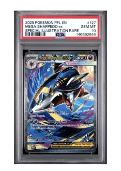 2025 POKEMON PFL EN-PHANTASMAL FLAMES #127 MEGA SHARPEDO EX PSA 10 - Image 1