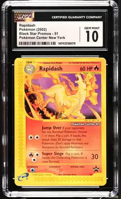 CGC 10 - 2002 WOTC Black Star Promo "Pokemon Center NY" Rapidash # 51 - Image 1