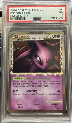 2010 Pokemon HG & SS UNDAUNTED Ultra Rare #81/90 ESPEON PRIME- HOLO PSA 7 - Image 1