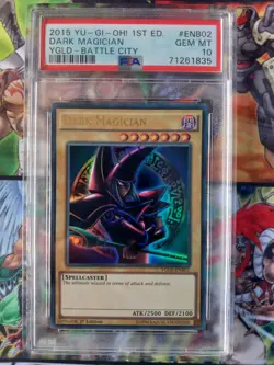 PSA 10 Yugioh Dark Magician YGLD-ENB02 1st Edition Battle City Gem Mint Arkana - Image 1