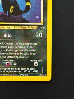 Pokemon TCG Umbreon Neo Discovery Holo Card 13/75 Unlimited Rare 2001 13/75 - Image 3