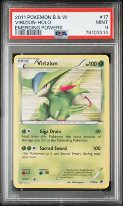 PSA 9 MINT Virizion 17/98 Black White Emerging Powers 2011 HOLO Pokemon Card - Image 1