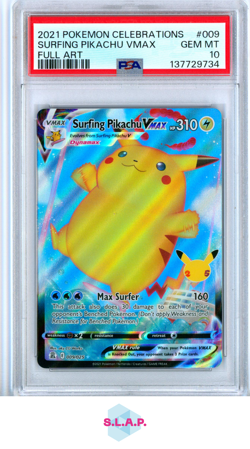 SURFING PIKACHU VMAX FULL ART POKEMON CELEBRATIONS 2021 009 PSA 10 - Image 1