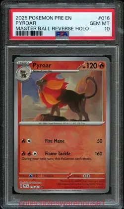 Pokemon Prismatic Evolutions Pyroar Master Ball Reverse Holo 016 PSA 10 - Image 1