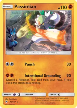 Pokemon RARE PASSIMIAN Sun & Moon Burning Shadows 79/147 PACK FRESH - Image 1